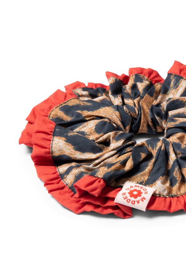 frill scrunchie in leopard with red edge None Women | Hair Accessories Damson Madder - Image 2