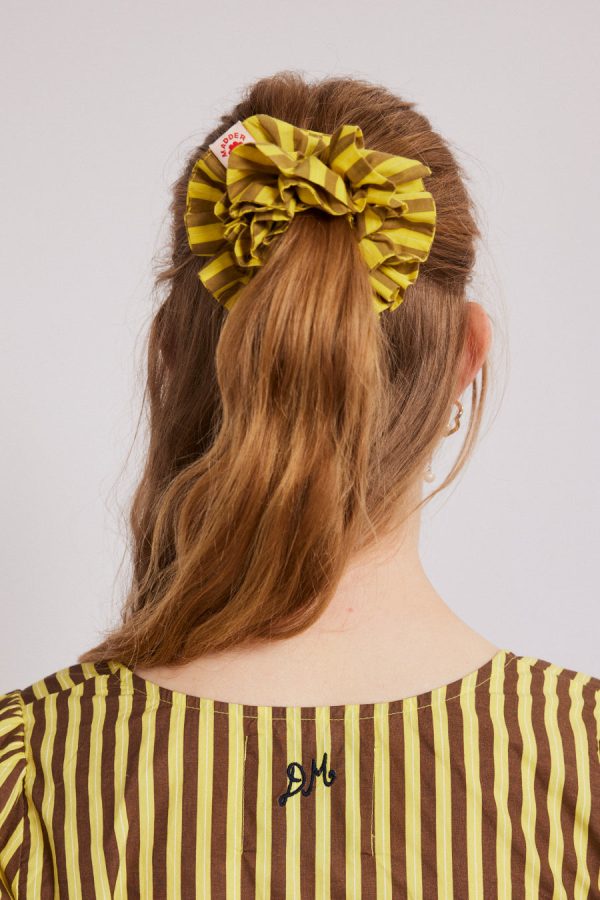 Hair Accessories Women | shirred garter scrunchie - yellow & brown stripe None Damson Madder