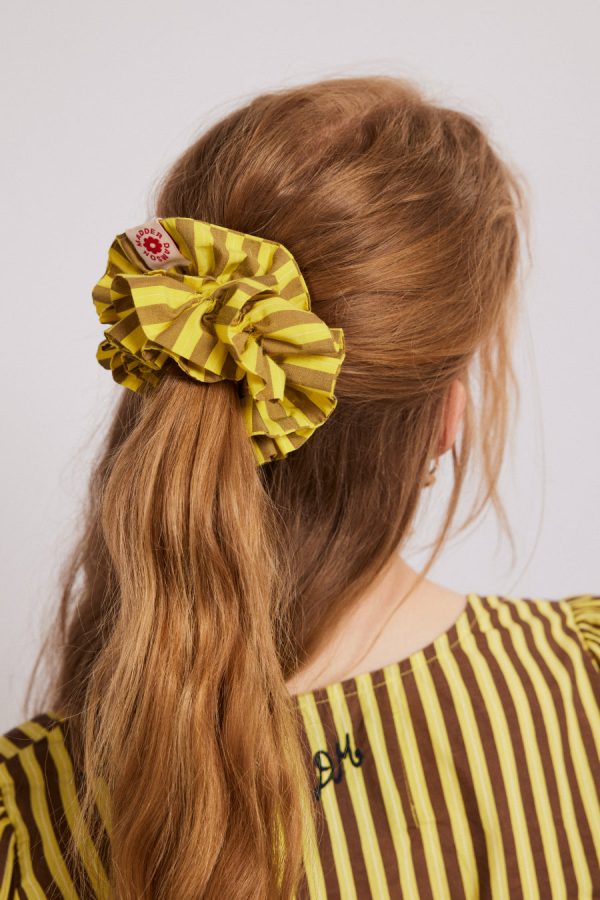 Hair Accessories Women | shirred garter scrunchie - yellow & brown stripe None Damson Madder - Image 3