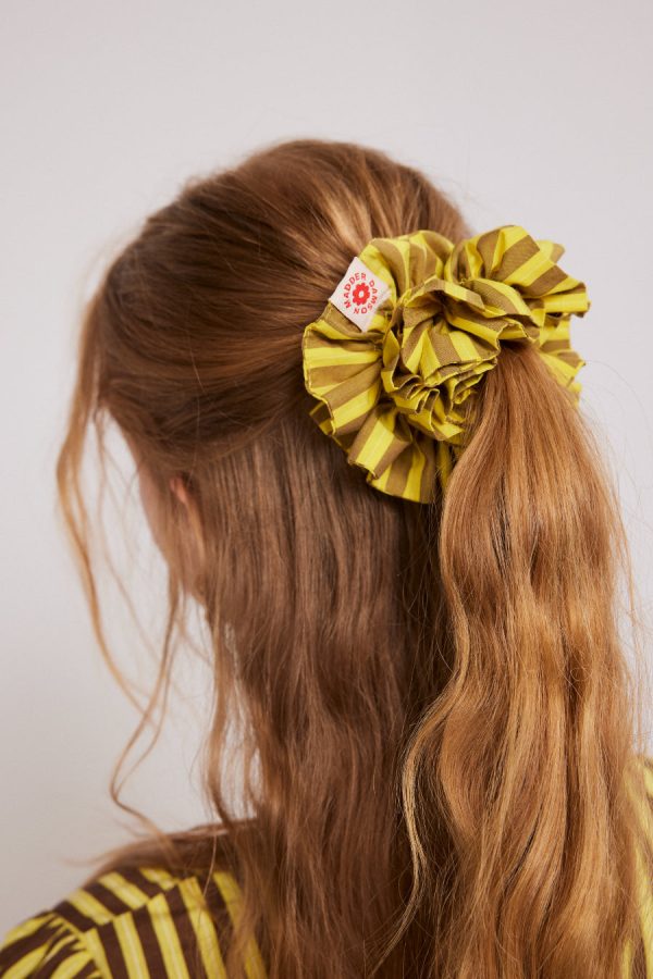 Hair Accessories Women | shirred garter scrunchie - yellow & brown stripe None Damson Madder - Image 4