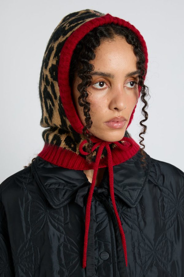 Cold Weather Accessories | hood in leopard with red tie None | Damson Madder Women