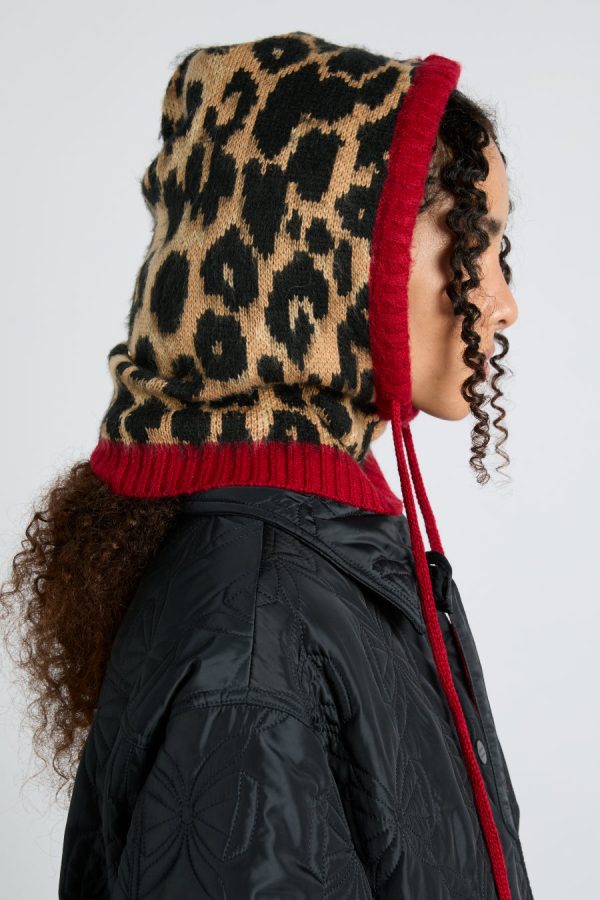 Cold Weather Accessories | hood in leopard with red tie None | Damson Madder Women - Image 5