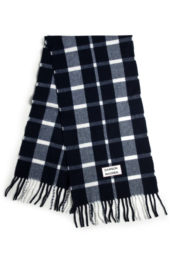 Cold Weather Accessories Damson Madder | Women navy & ecru check scarf in responsible wool None - Image 2