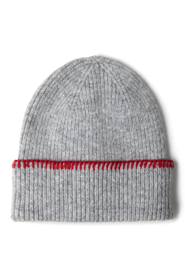 Cold Weather Accessories | Women Damson Madder blanket stitch beanie- grey None - Image 3